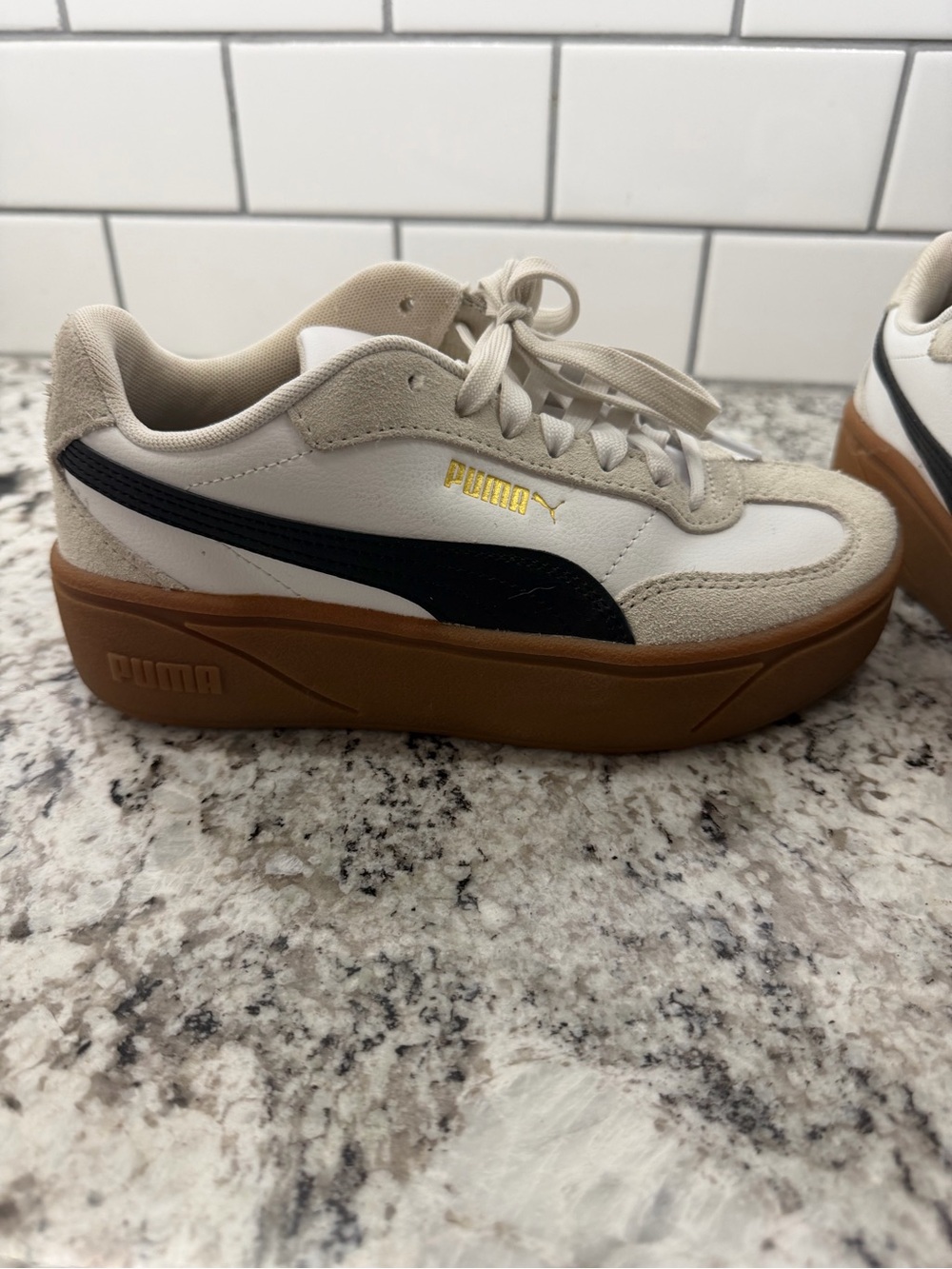 Puma White Black Low-Top Platform Sneakers with Gum Sole - Picture 7 of 13